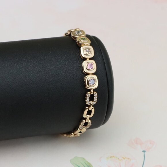 "Rose Gold Bracelet with Colorful Stones and Crystal Links, XPBL0791 - Picture 10 of 12